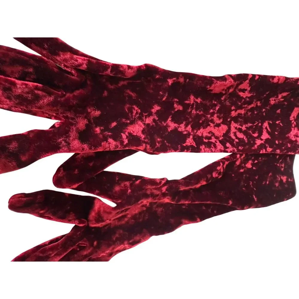 Carolina Amato Vintage Burgundy Crushed Velvet Opera Gloves